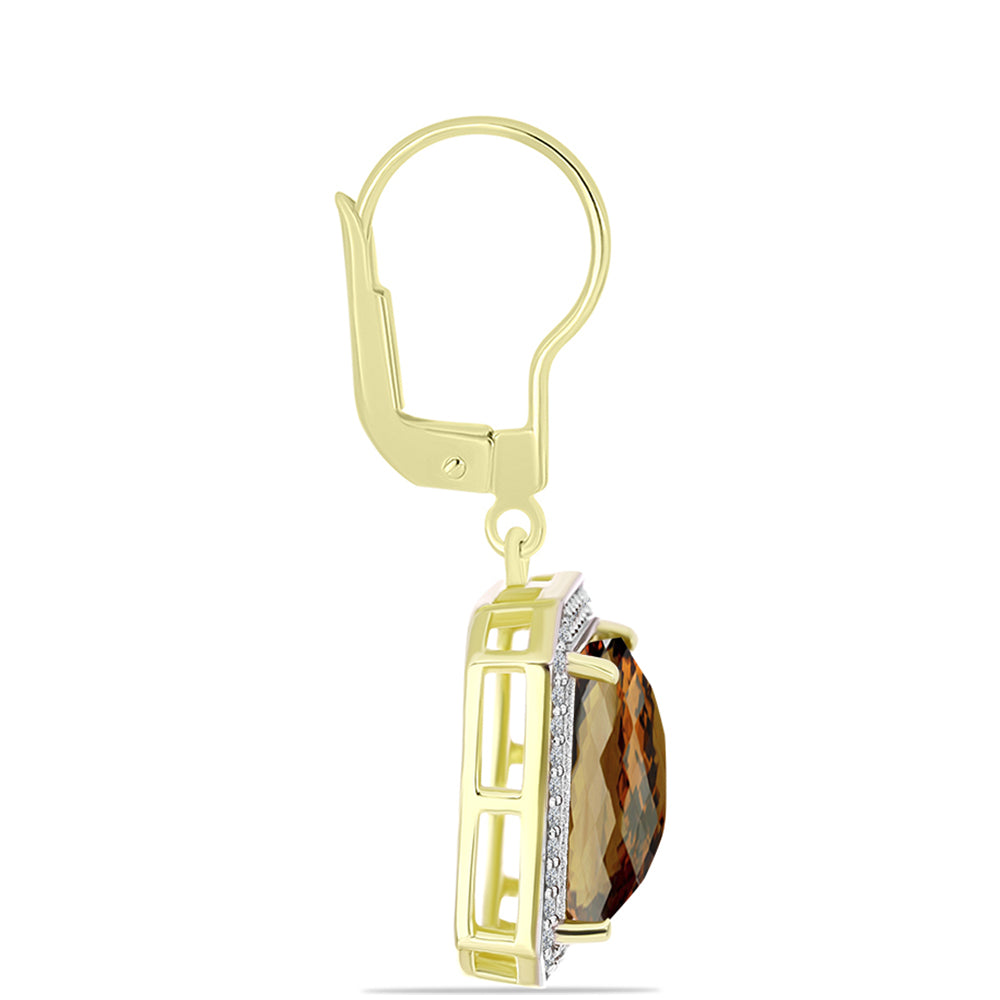 Goldplattierte Silberohrringe mit Cognac-Quarz und weißem Topas 2 