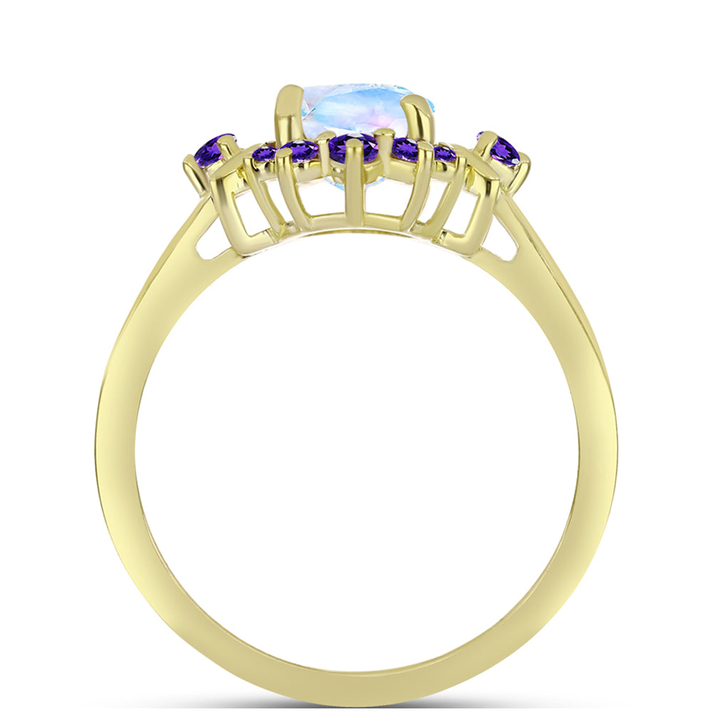 Goldplattierter Silberring mit Regenbogenmondstein und marokkanischem Amethyst 2 