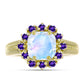 Goldplattierter Silberring mit Regenbogenmondstein und marokkanischem Amethyst