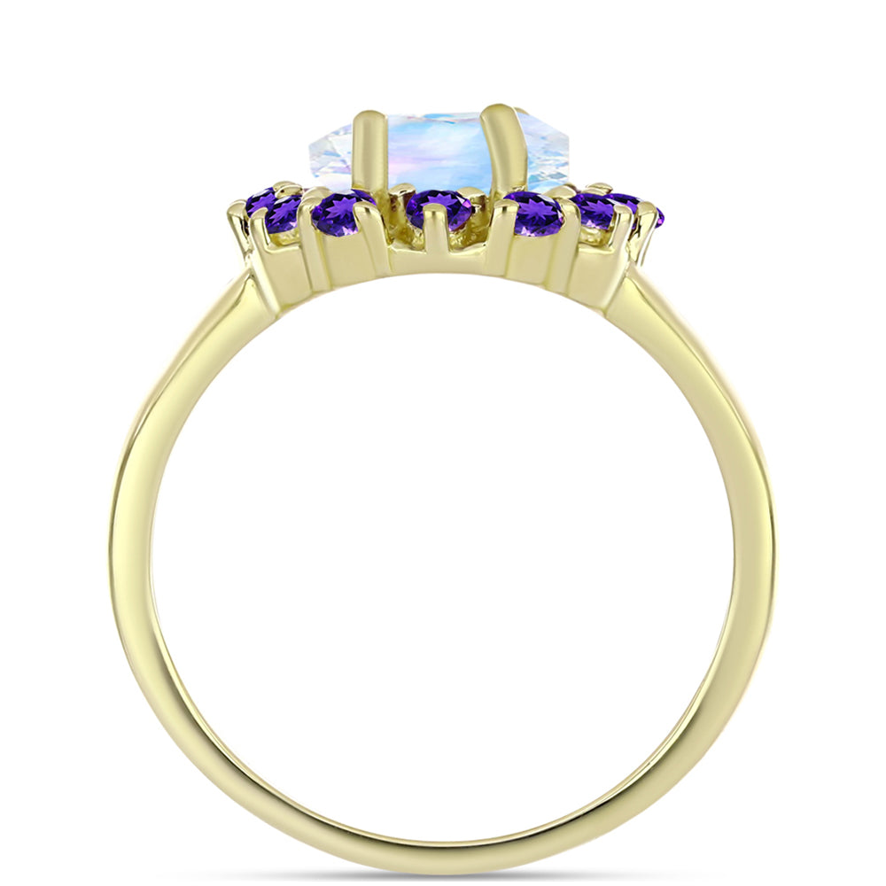 Goldplattierter Silberring mit Regenbogenmondstein und marokkanischem Amethyst 2 