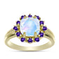 Goldplattierter Silberring mit Regenbogenmondstein und marokkanischem Amethyst