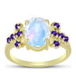 Goldplattierter Silberring mit Regenbogenmondstein und marokkanischem Amethyst