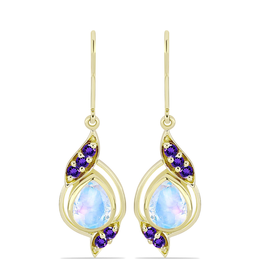 Goldplattierte Silberohrringe mit Regenbogenmondstein und marokkanischem Amethyst