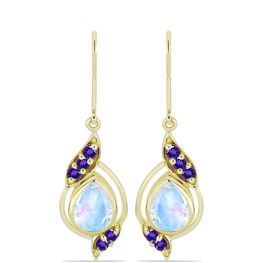 Goldplattierte Silberohrringe mit Regenbogenmondstein und marokkanischem Amethyst