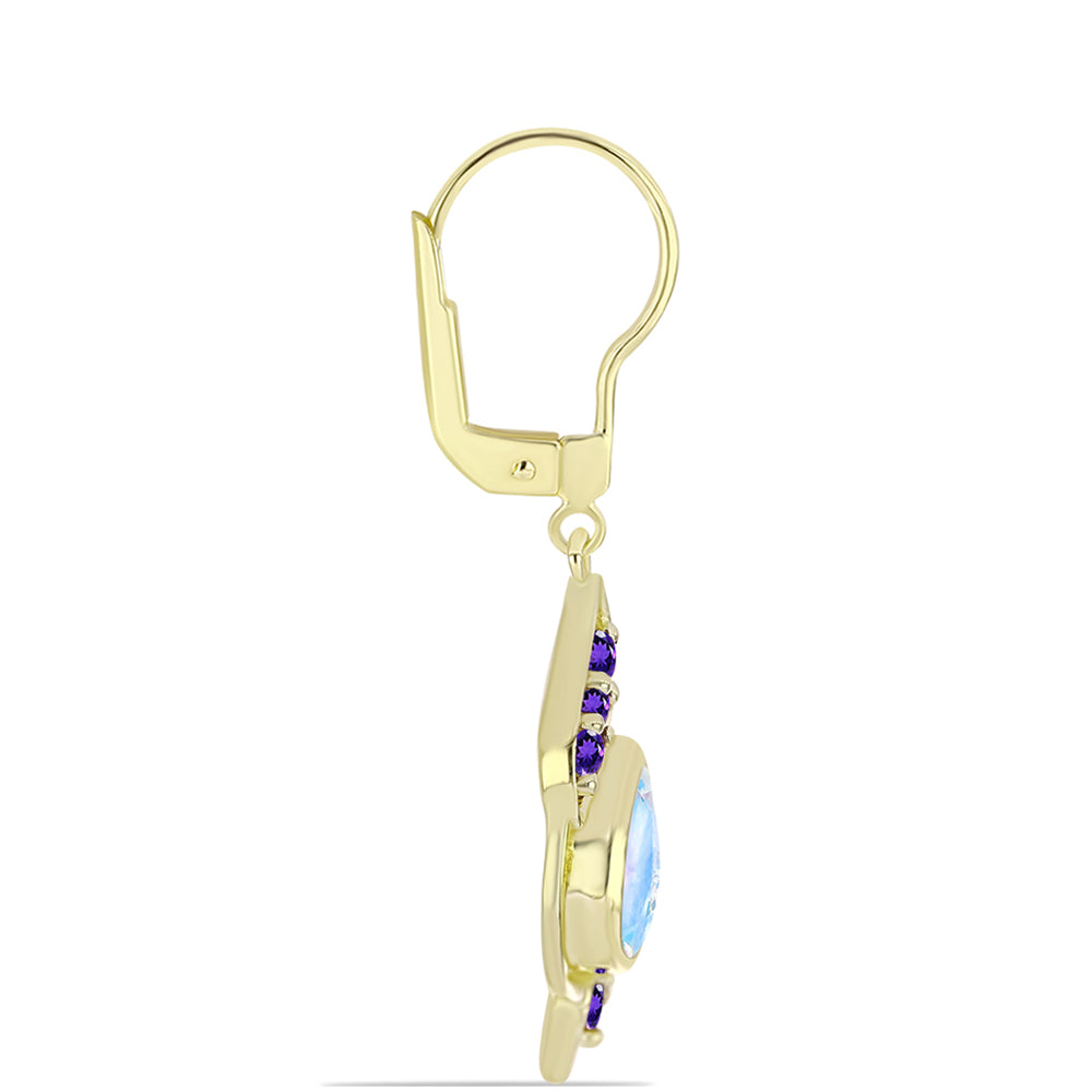 Goldplattierte Silberohrringe mit Regenbogenmondstein und marokkanischem Amethyst 2 