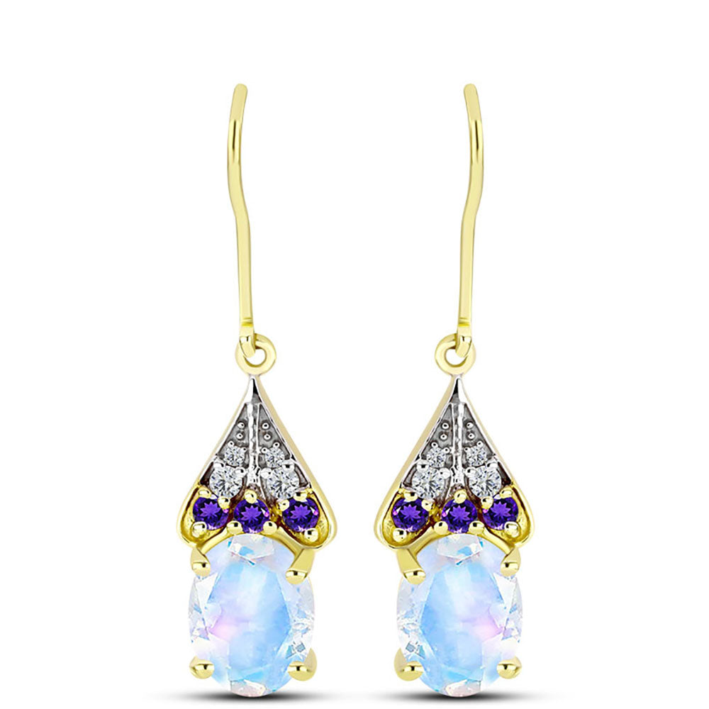 Goldplattierte Silberohrringe mit Regenbogenmondstein und marokkanischem Amethyst 1 