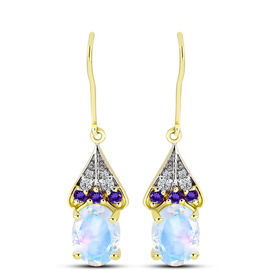 Goldplattierte Silberohrringe mit Regenbogenmondstein und marokkanischem Amethyst