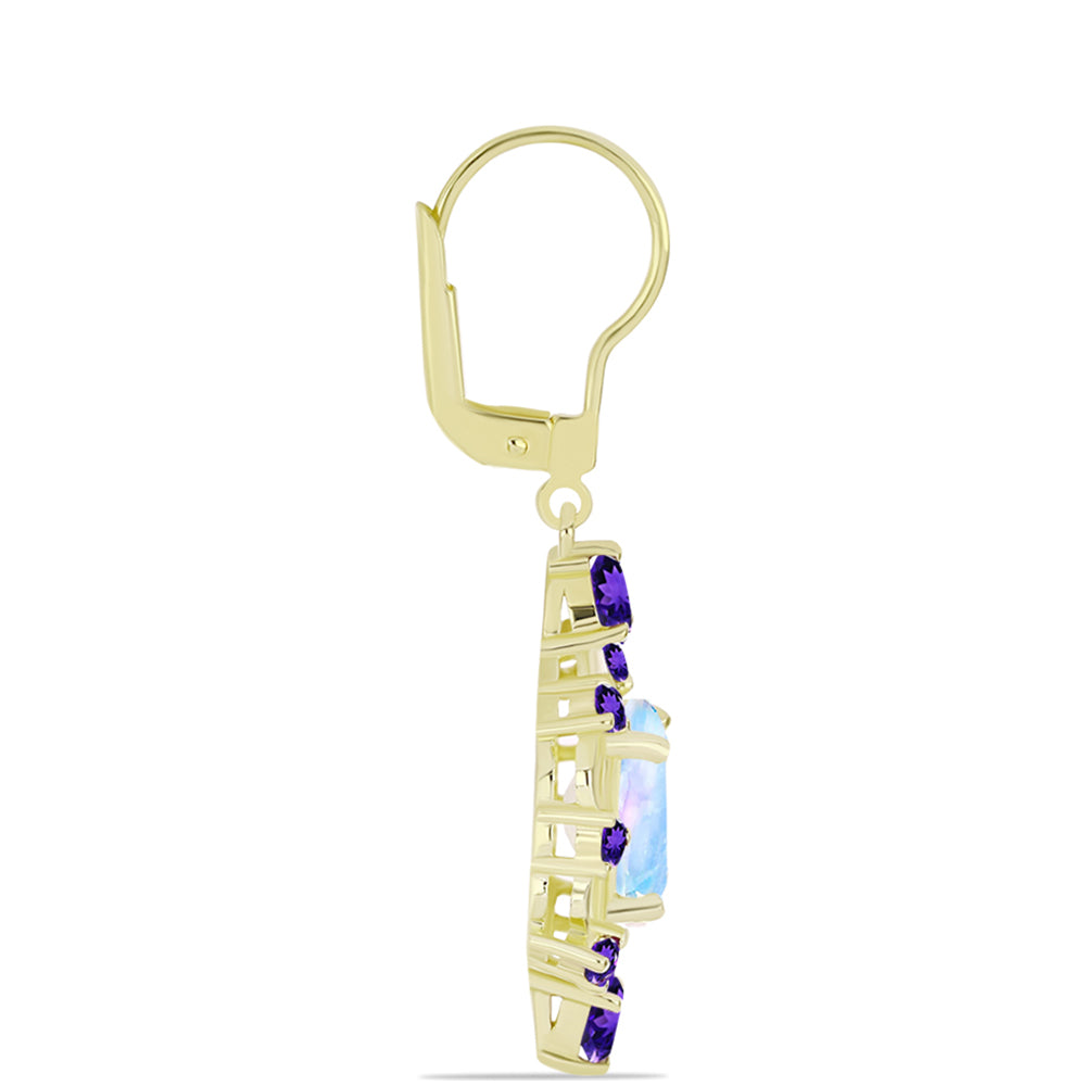 Goldplattierte Silberohrringe mit Regenbogenmondstein und marokkanischem Amethyst