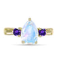 Goldplattierter Silberring mit Regenbogenmondstein und marokkanischem Amethyst