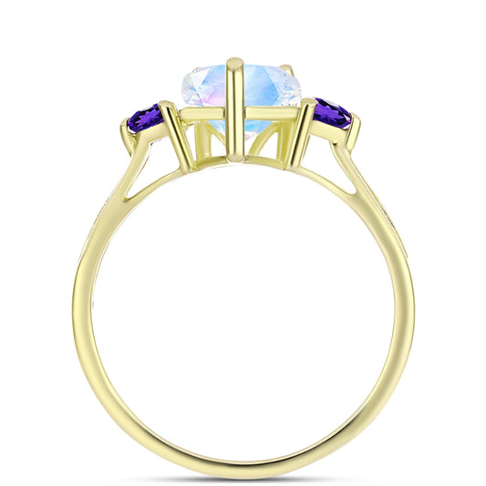 Goldplattierter Silberring mit Regenbogenmondstein und marokkanischem Amethyst