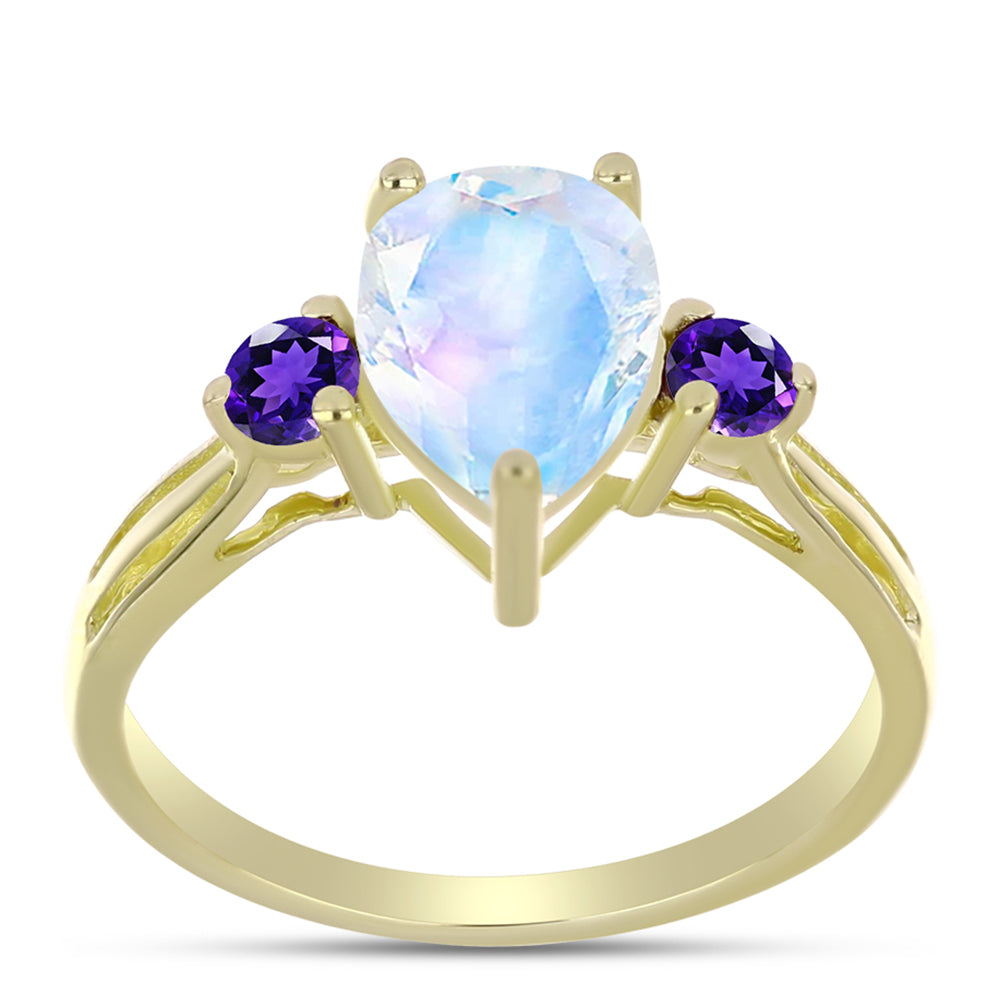 Goldplattierter Silberring mit Regenbogenmondstein und marokkanischem Amethyst 3 