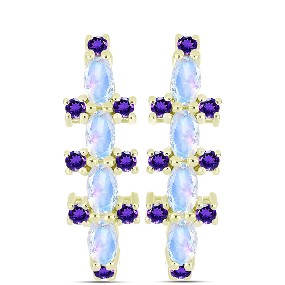 Goldplattierte Silberohrringe mit Regenbogenmondstein und marokkanischem Amethyst