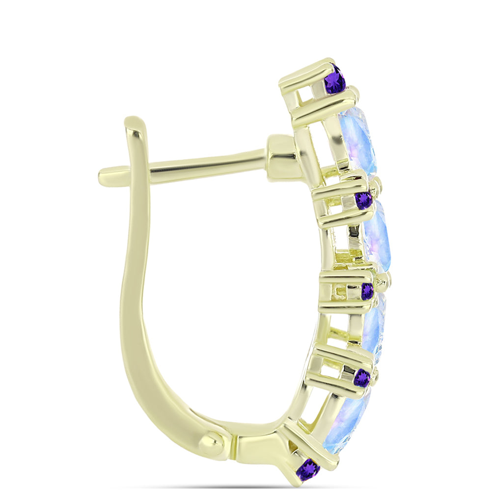 Goldplattierte Silberohrringe mit Regenbogenmondstein und marokkanischem Amethyst 2 