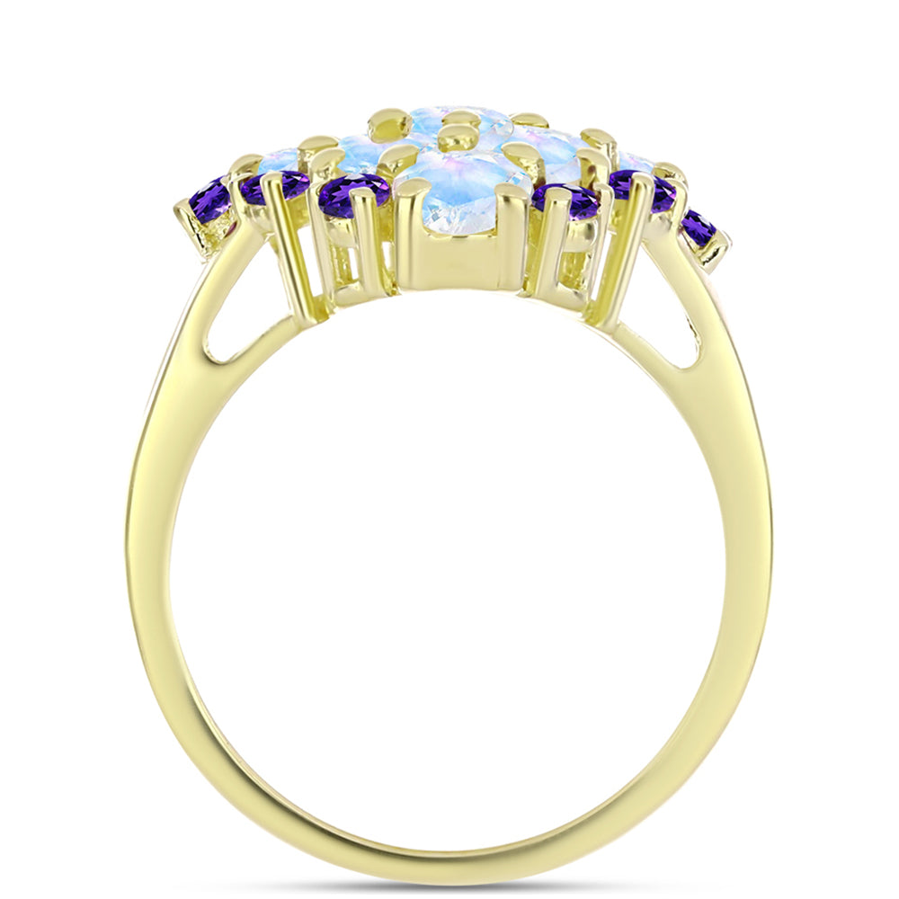 Goldplattierter Silberring mit Regenbogenmondstein und marokkanischem Amethyst 2 