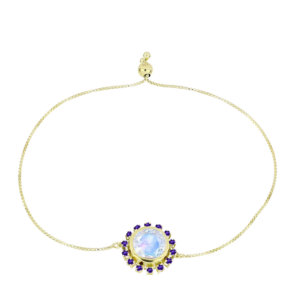 Goldplattiertes Silberarmband mit Regenbogenmondstein und marokkanischem Amethyst 1 