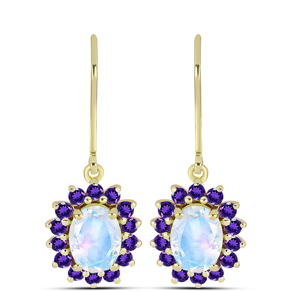 Goldplattierte Silberohrringe mit Regenbogenmondstein und marokkanischem Amethyst 1 