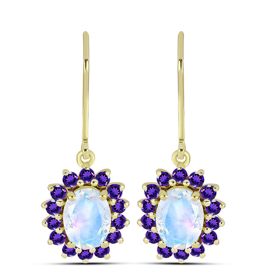 Goldplattierte Silberohrringe mit Regenbogenmondstein und marokkanischem Amethyst