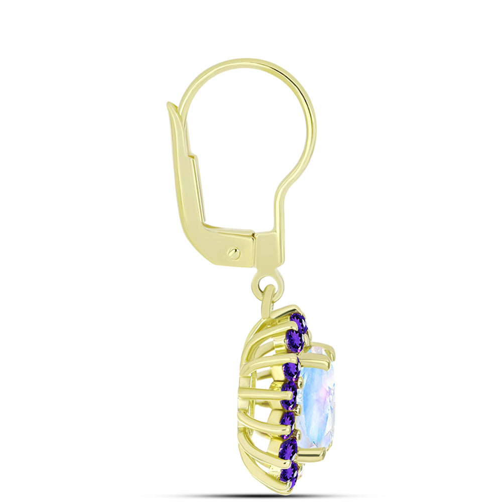 Goldplattierte Silberohrringe mit Regenbogenmondstein und marokkanischem Amethyst 2 