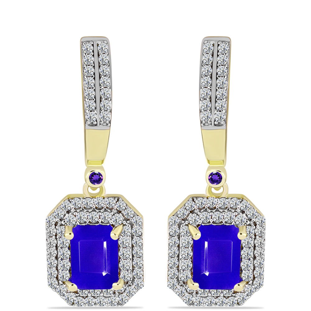 Goldplattierte Silberohrringe mit blauem Achat und marokkanischem Amethyst