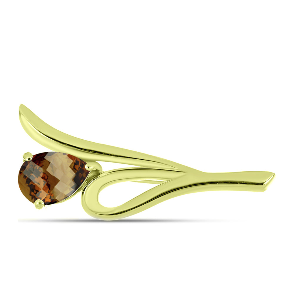 Goldplattierte Silberbrosche mit Cognac-Quarz