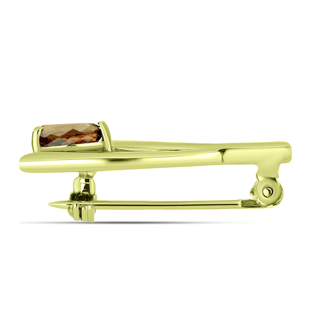 Goldplattierte Silberbrosche mit Cognac-Quarz 2 