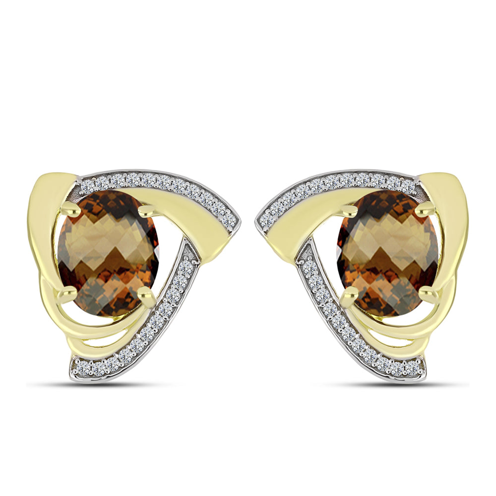 Goldplattierte Silberohrringe mit Cognac-Quarz und weißem Topas 1 