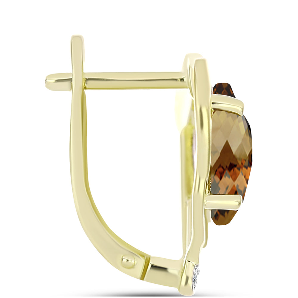 Goldplattierte Silberohrringe mit Cognac-Quarz und weißem Topas