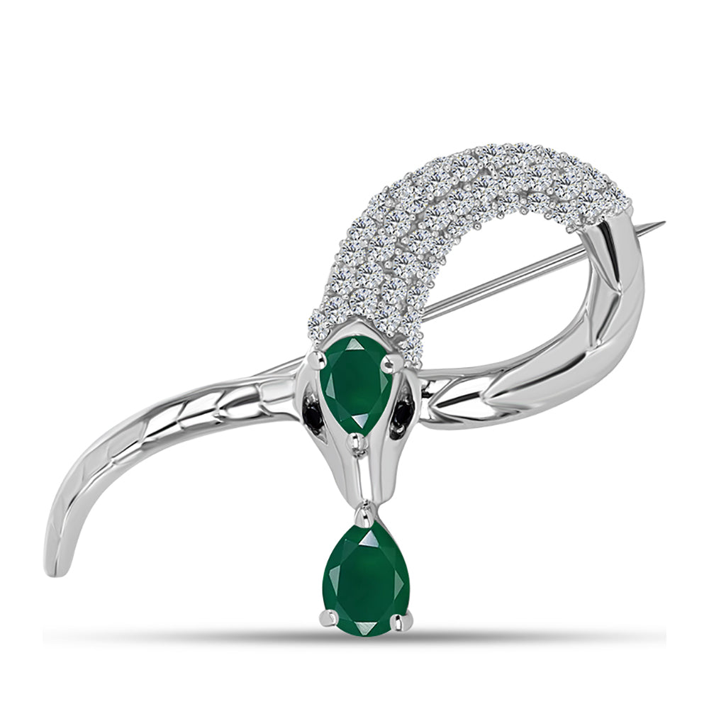 Silberbrosche mit grünem Chalcedon und weißem Topas 1 