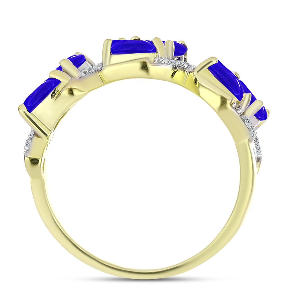 Goldplattierter Silberring mit blauem Achat und weißem Topas 2 