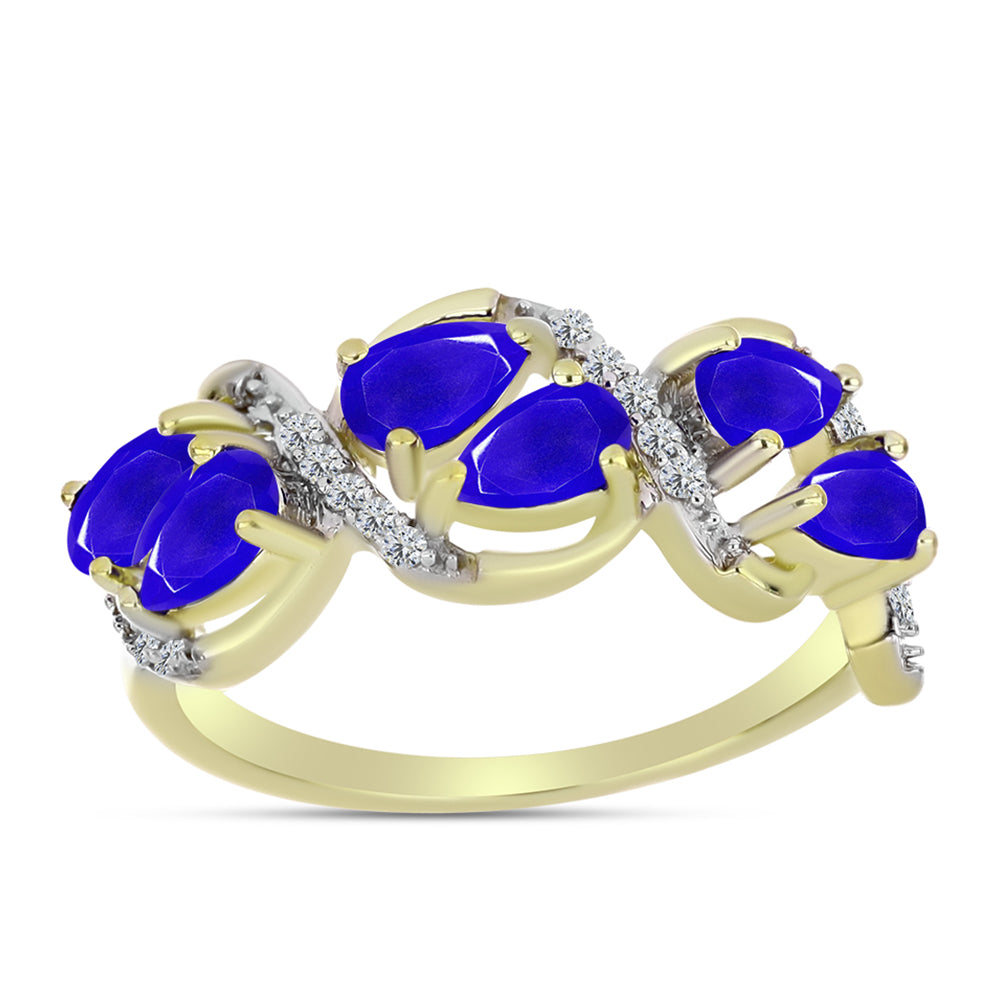 Goldplattierter Silberring mit blauem Achat und weißem Topas