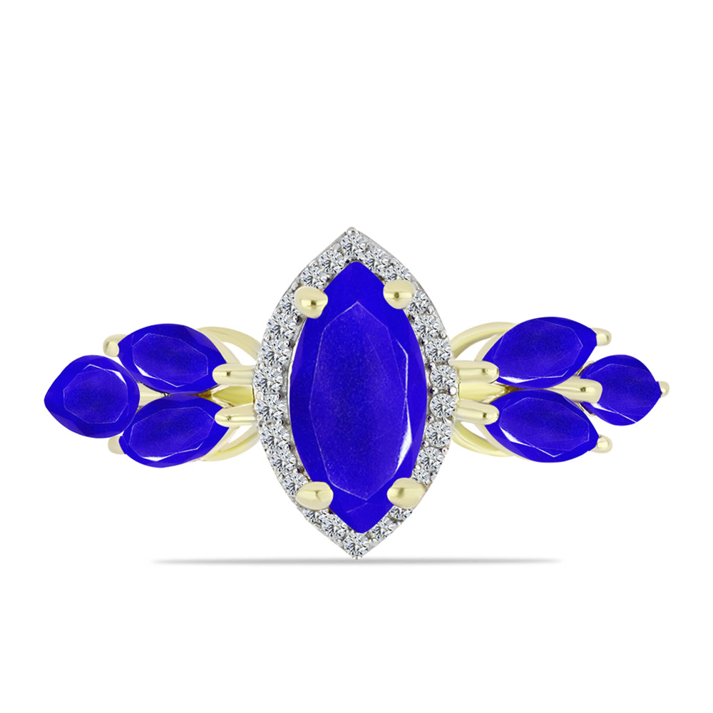 Goldplattierter Silberring mit blauem Achat und weißem Topas