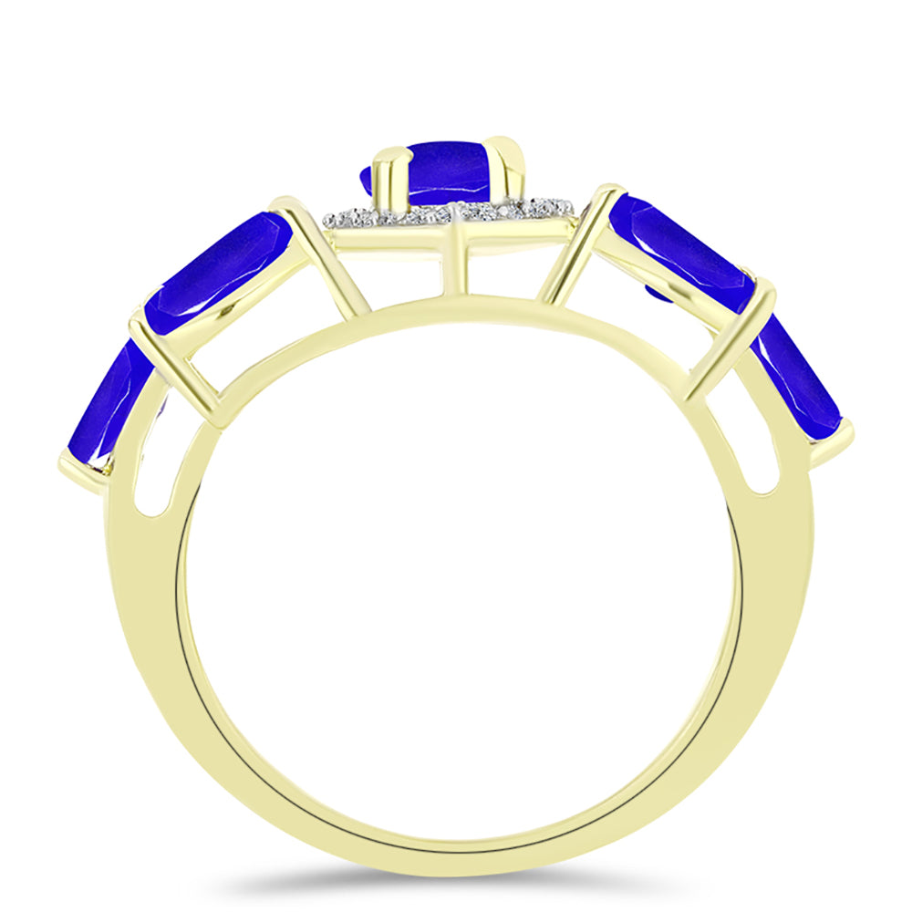 Goldplattierter Silberring mit blauem Achat und weißem Topas