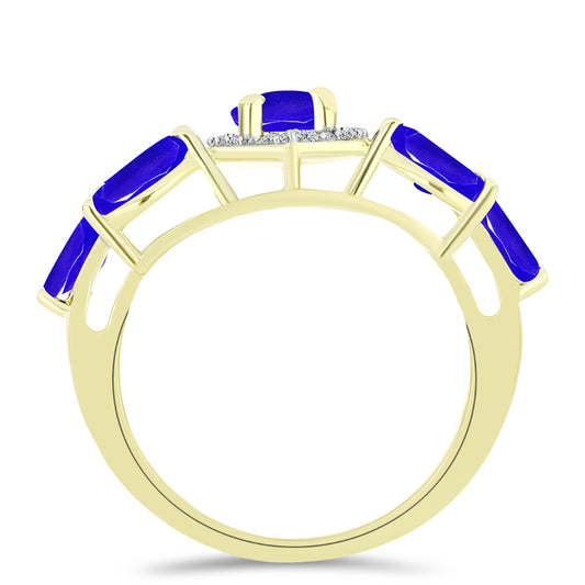 Goldplattierter Silberring mit blauem Achat und weißem Topas