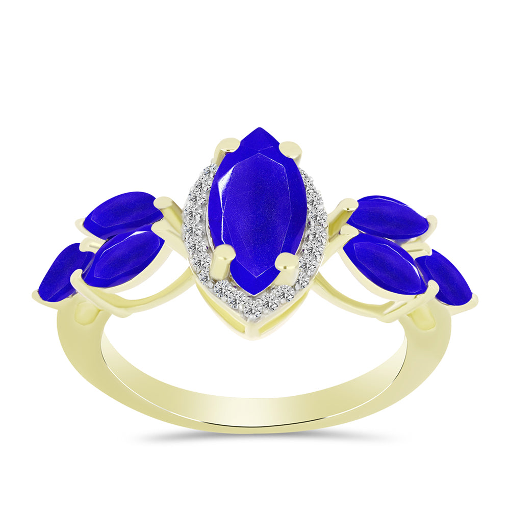 Goldplattierter Silberring mit blauem Achat und weißem Topas 3 