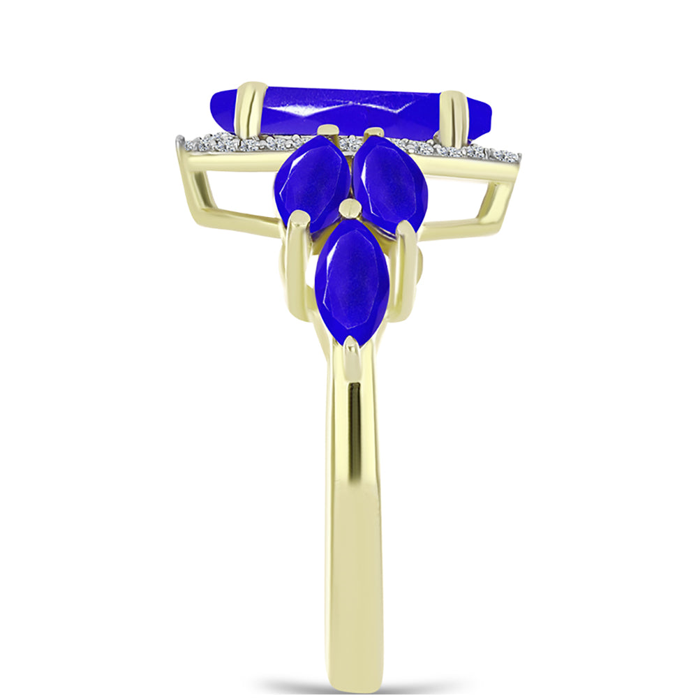 Goldplattierter Silberring mit blauem Achat und weißem Topas