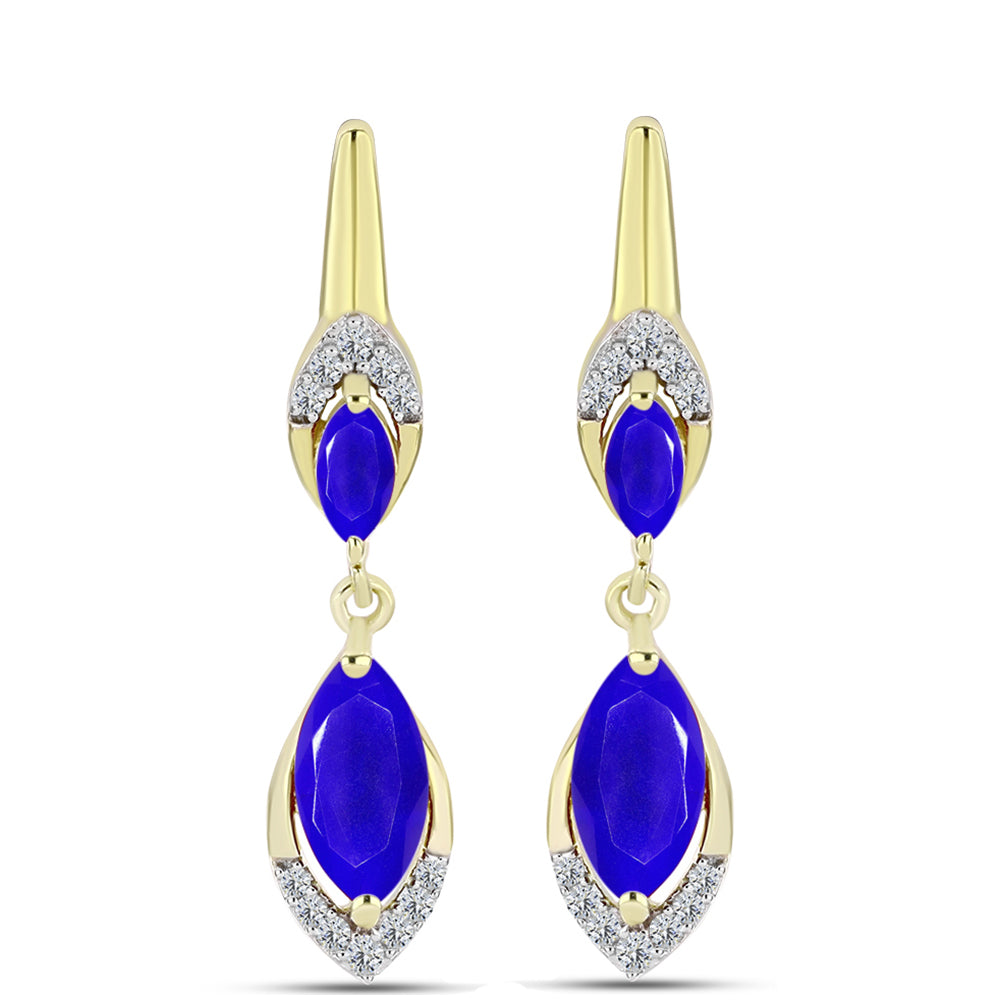 Goldplattierte Silberohrringe mit blauem Achat und weißem Topas