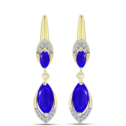 Goldplattierte Silberohrringe mit blauem Achat und weißem Topas