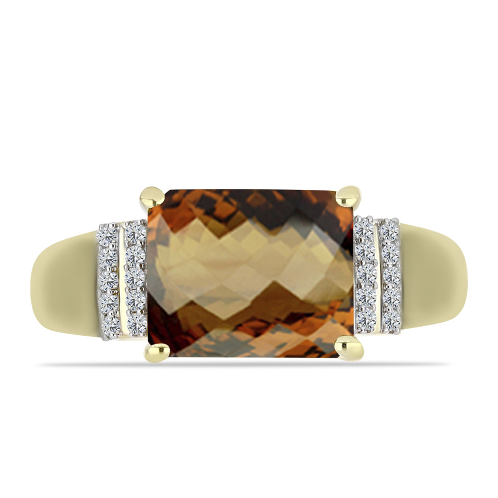 Goldplattierter Silberring mit Cognac-Quarz und weißem Topas