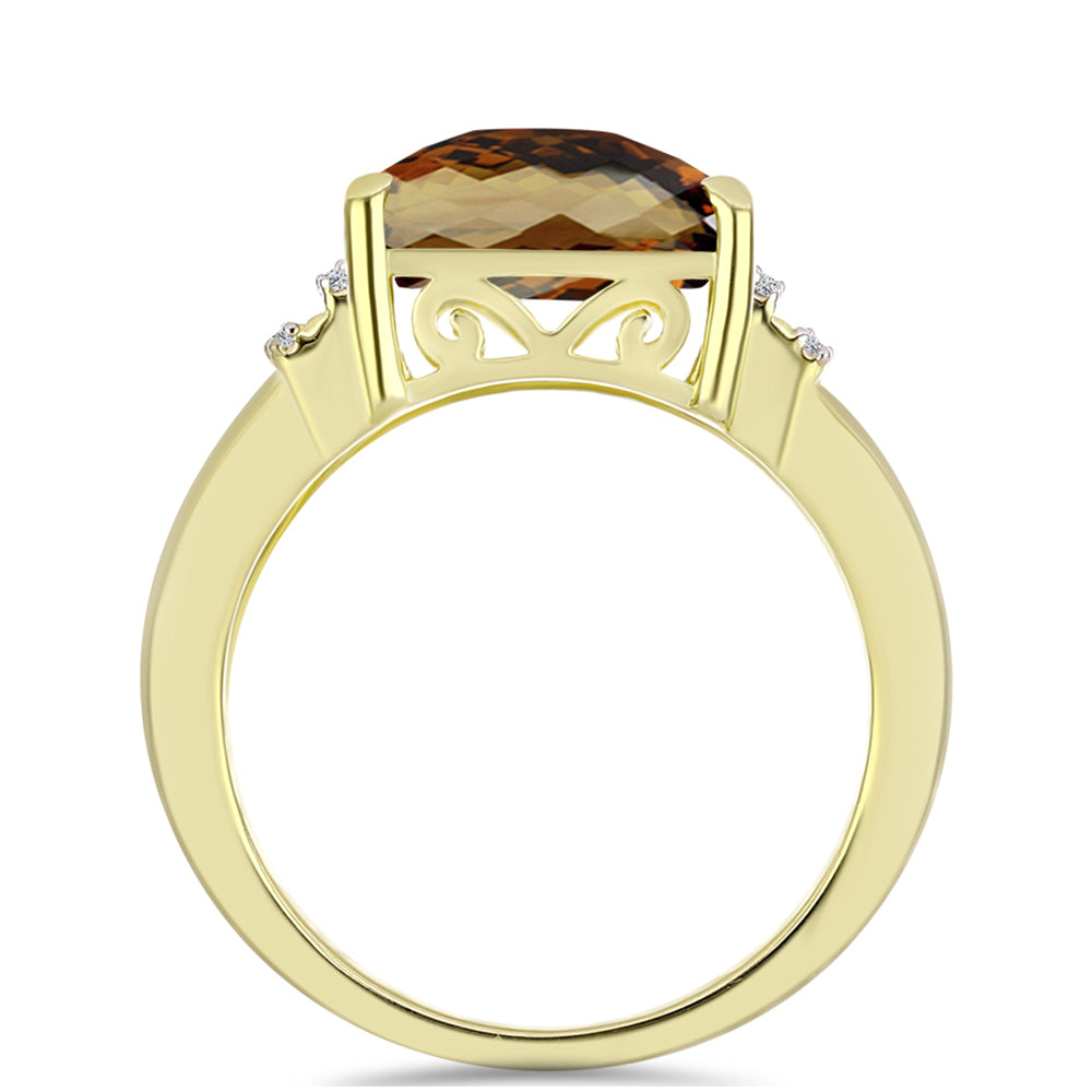 Goldplattierter Silberring mit Cognac-Quarz und weißem Topas