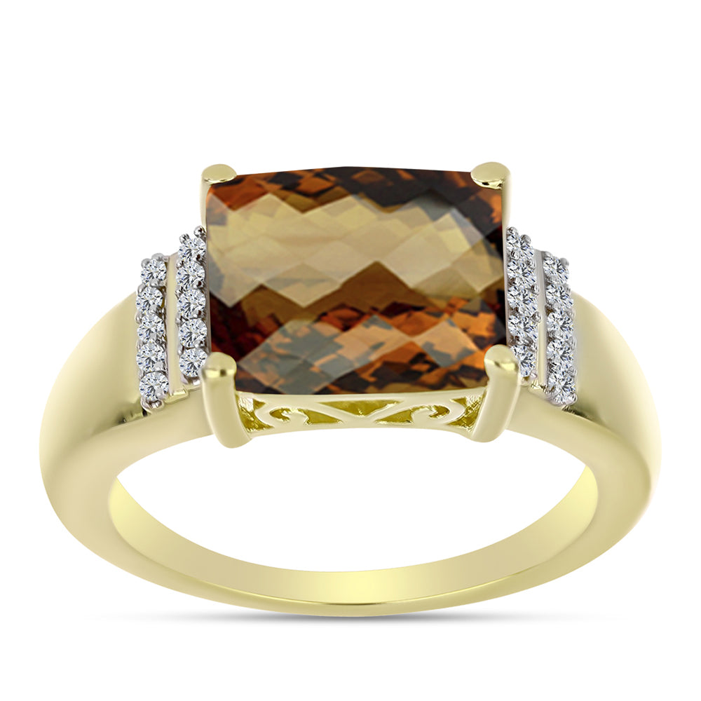 Goldplattierter Silberring mit Cognac-Quarz und weißem Topas