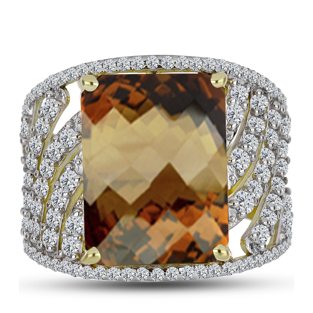 Goldplattierter Silberring mit Cognac-Quarz und weißem Topas 1 