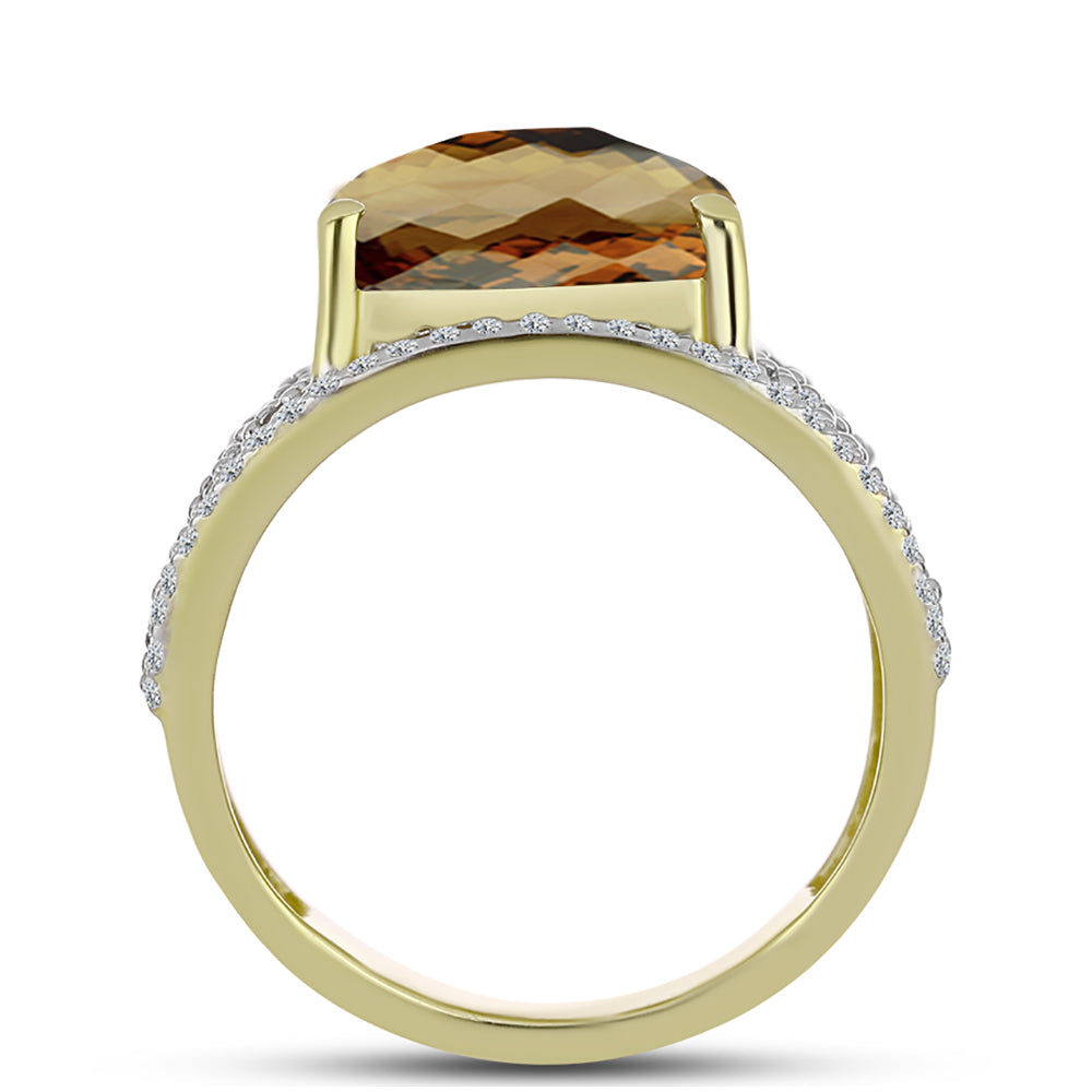 Goldplattierter Silberring mit Cognac-Quarz und weißem Topas