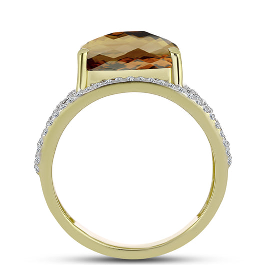 Goldplattierter Silberring mit Cognac-Quarz und weißem Topas