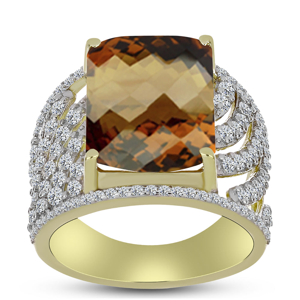 Goldplattierter Silberring mit Cognac-Quarz und weißem Topas 3 