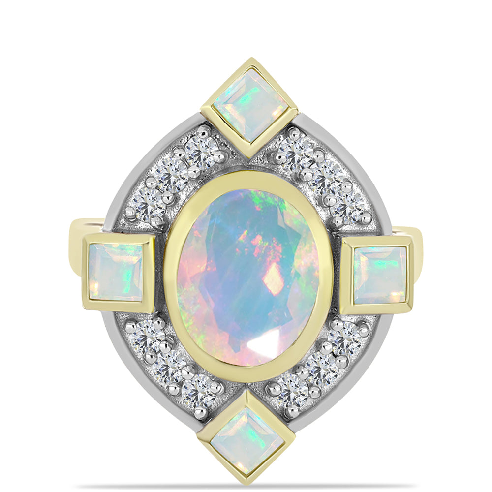 Goldplattierter Silberring mit Welo-Opal und weißem Topas 1 