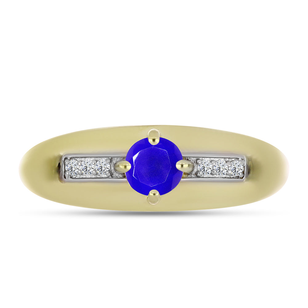 Goldplattierter Silberring mit blauem Achat und weißem Topas 1 