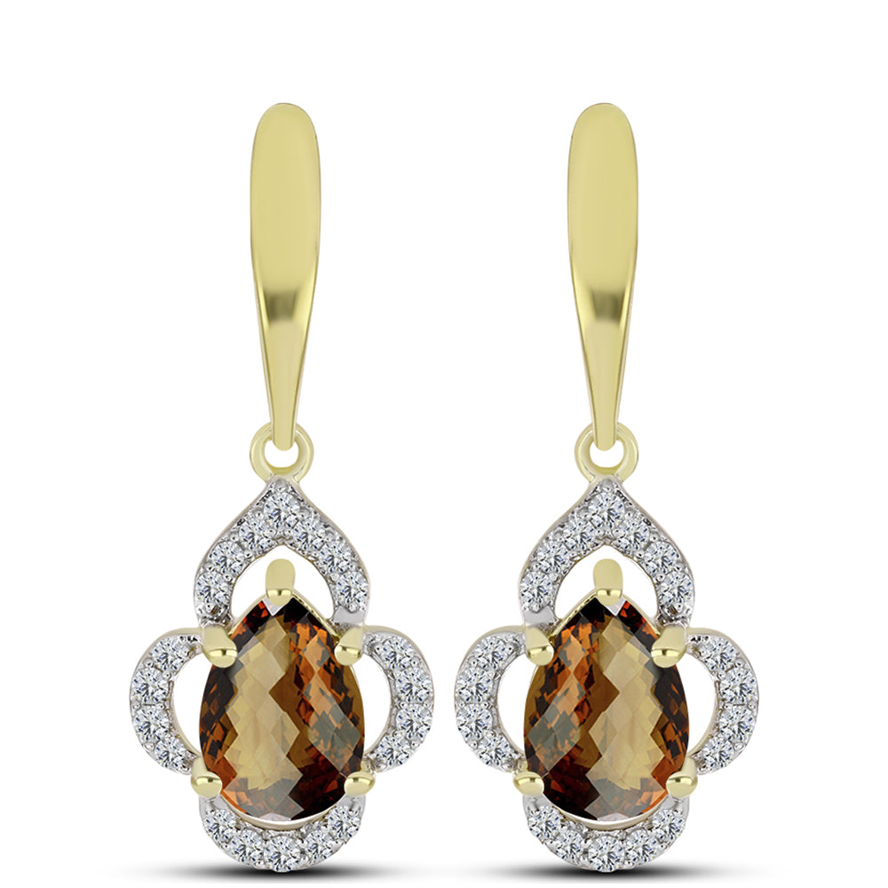 Goldplattierte Silberohrringe mit Cognac-Quarz und weißem Topas