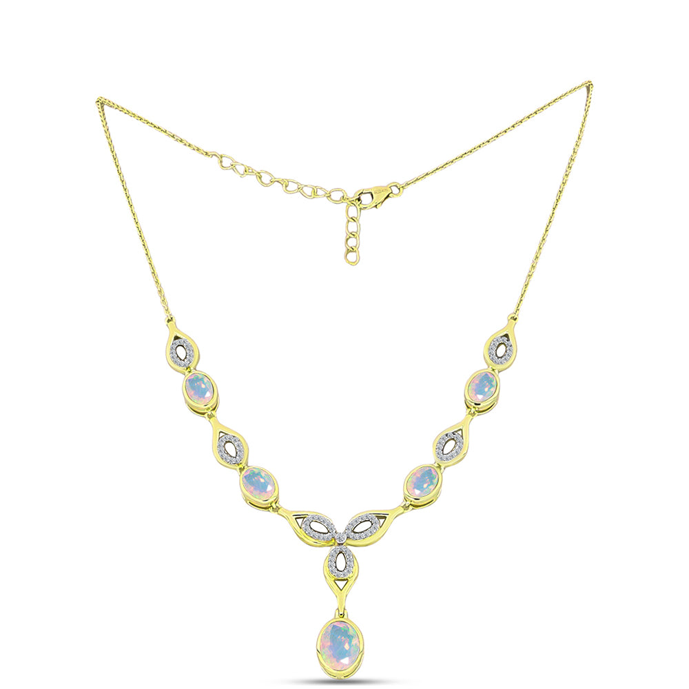 Goldplattierte Silberhalskette mit Welo-Opal und weißem Topas