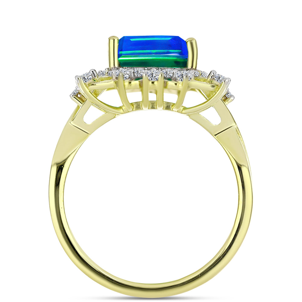 Goldplattierter Silberring mit Pfauenquarz und weißem Topas