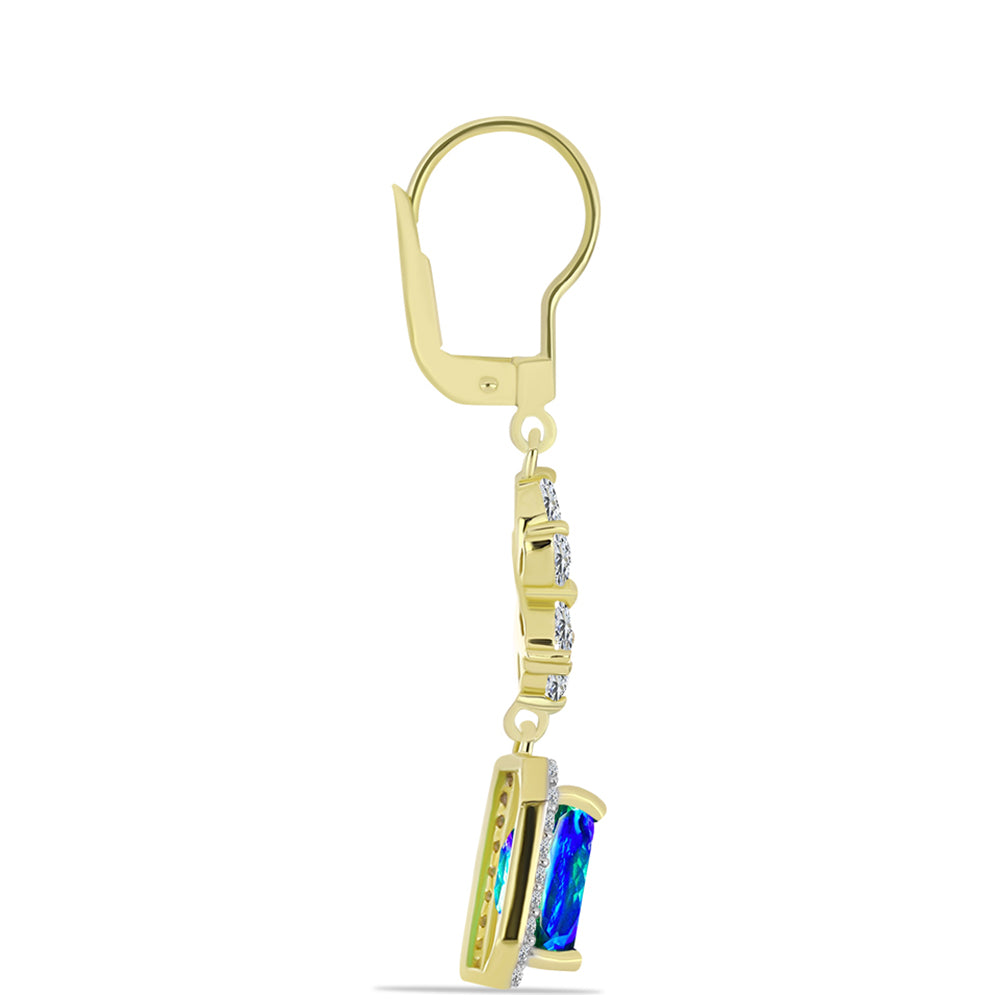 Goldplattierte Silberohrringe mit Pfauenquarz und weißem Topas 2 